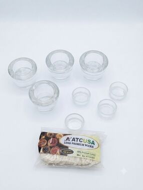 Bundle of 8 Glass Candle Holders & 100 Long Premium Wicks – DIY Set